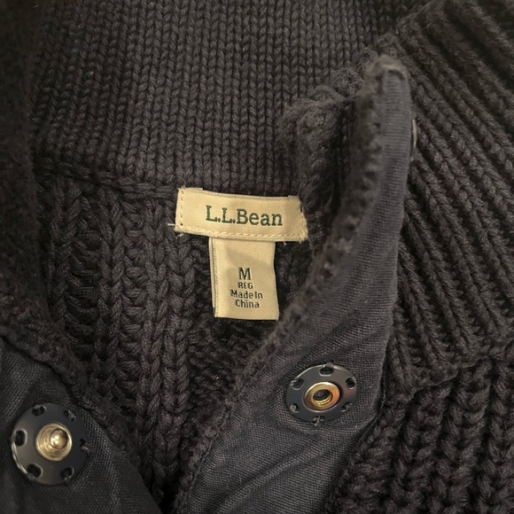 [M]L.L. Bean Men's Dark Blue 1/4 Snap Pullover Cable Knit Cotton Sweater EUC - Picture 4 of 9